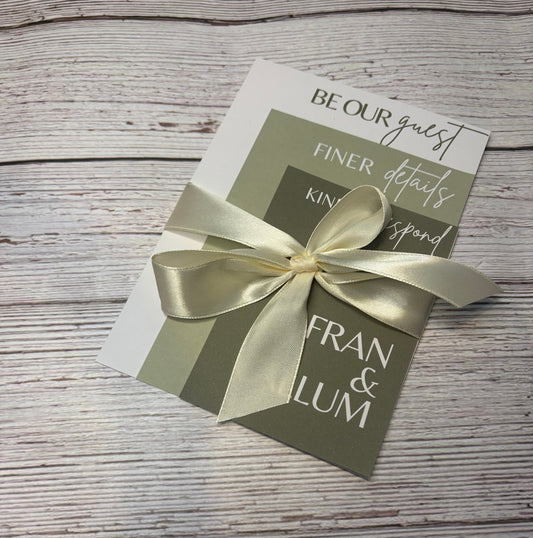 Elegant Wedding Invitation Suite with Satin Ribbon – Modern Minimalist Wedding Invitations – Custom Wedding Invite Set