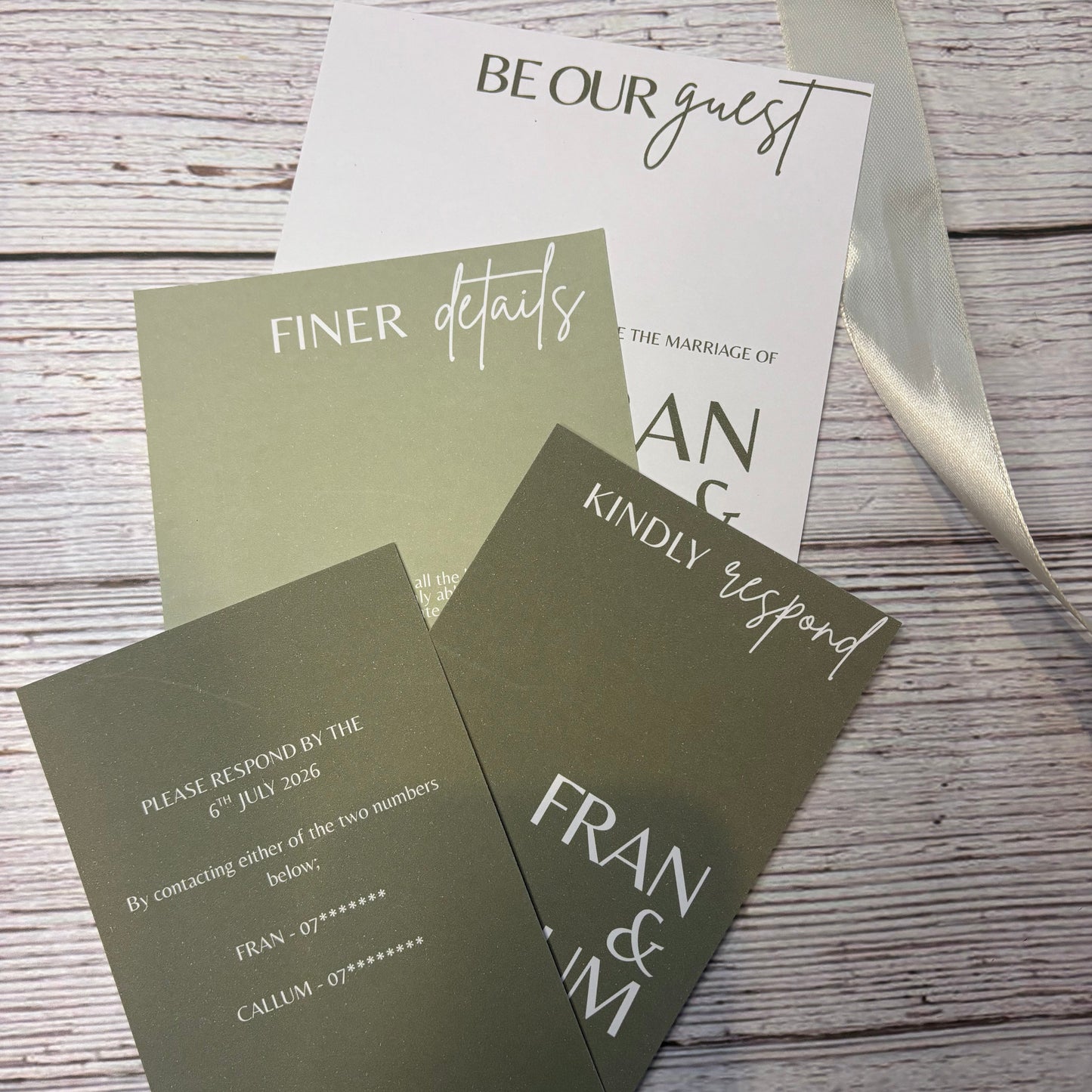 Elegant Wedding Invitation Suite with Satin Ribbon – Modern Minimalist Wedding Invitations – Custom Wedding Invite Set