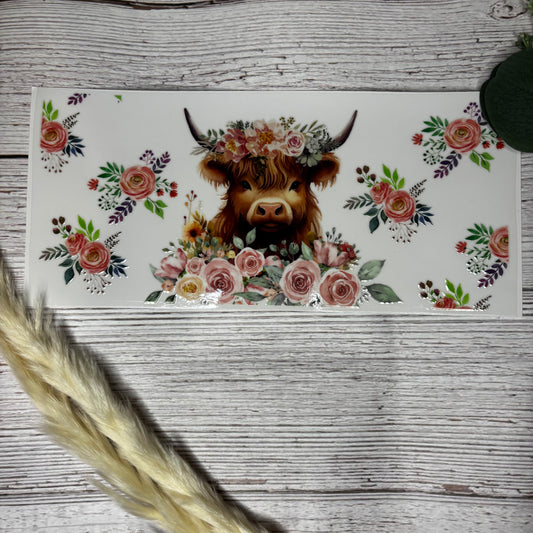 Pink Floral Highland Cow Wrap