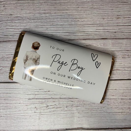To our Page Boy on our Wedding Day Chocolate Wrapper
