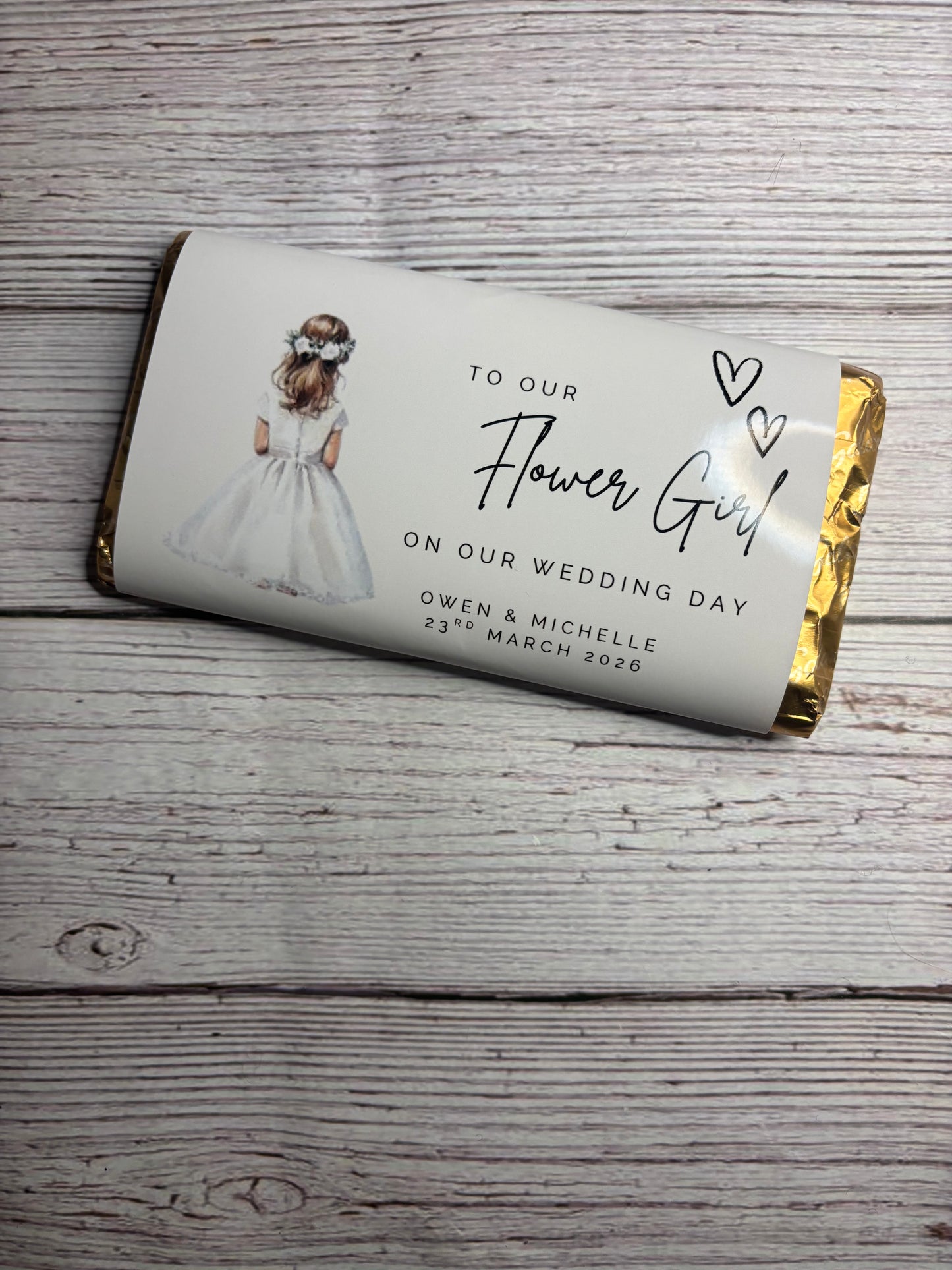 To our Flower Girl on our Wedding Day Chocolate Wrapper