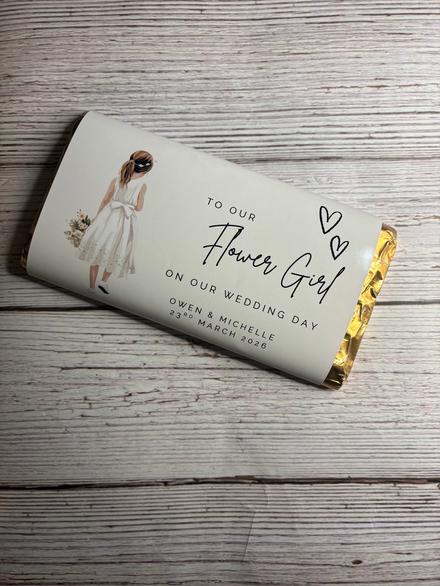 To our Flower Girl on our Wedding Day Chocolate Wrapper