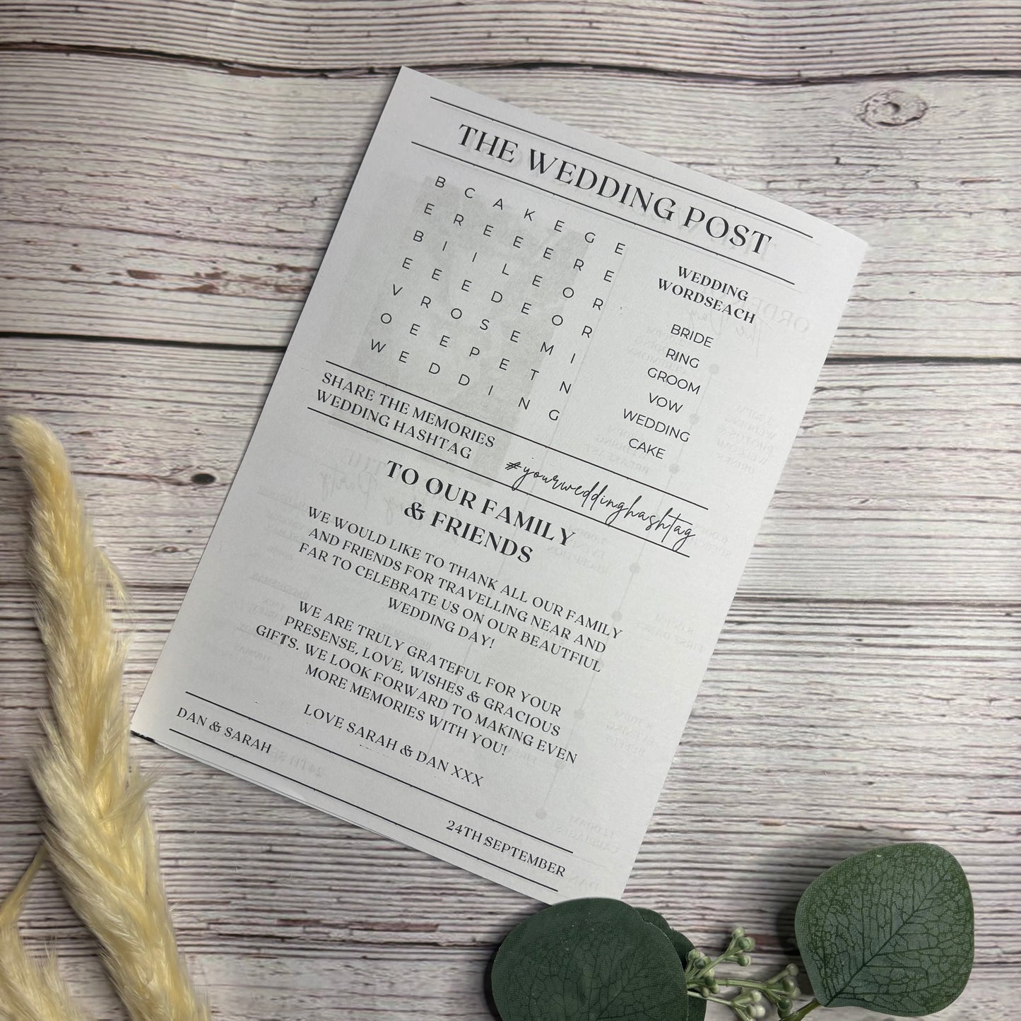 Personalised Wedding Newspaper