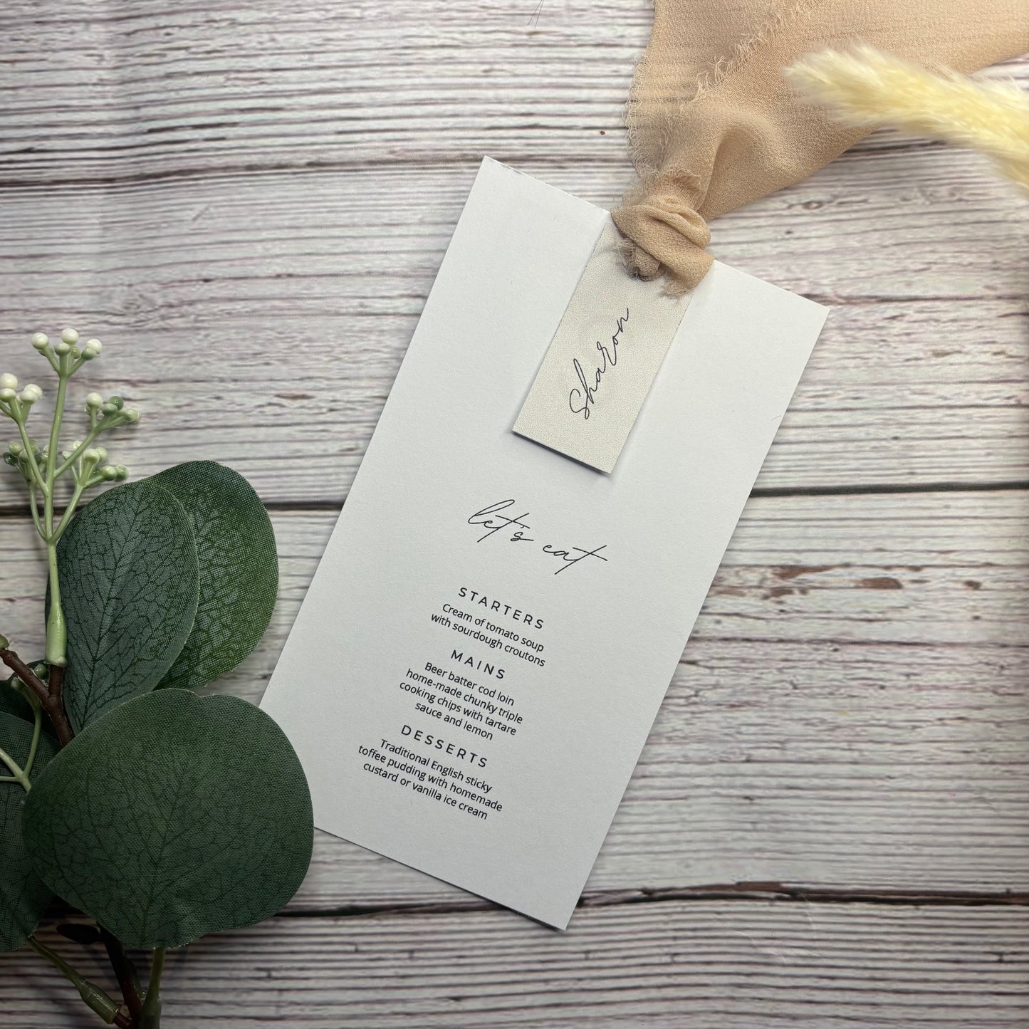 Personalised Menu with name & ribbon