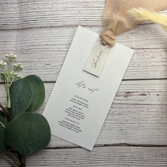 Personalised Menu with name & ribbon